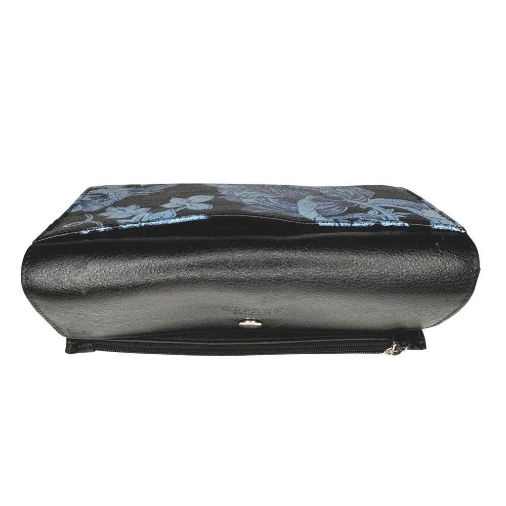 Osprey London Genuine Leather Wallet Clutch Blue Floral Print Snap‎ Closure